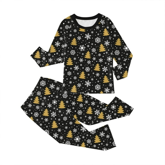 Little Boys Christmas Pajamas Sets for Toddler Cute Christmas Print 100% Cotton Tee and Pant 2-Piece Pj Set Long Sleeve Shirts Kid Clothing Black, 4-5 Years