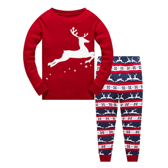 Little Boys Christmas Pajamas for Toddler Clothes Set Christmas Deer Sleepwear Long Sleeve 100% Cotton 2 Piece Kids Pjs Size 1-10 Years Deer-6155-4T