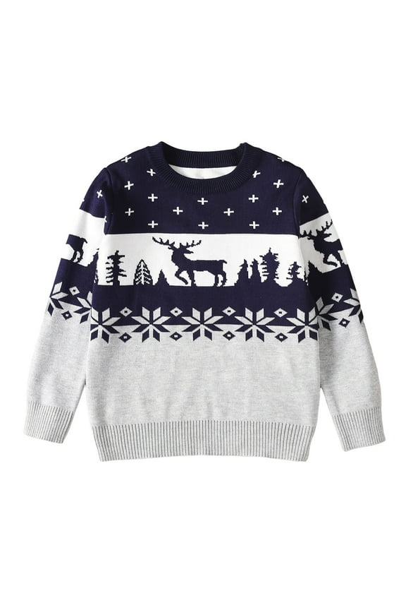 Little Boys Christmas Sweater Boys Cartoon Deer Warm Knitted Long Sleeve Knitwear Cardigan Coat Tops Size 8-9T