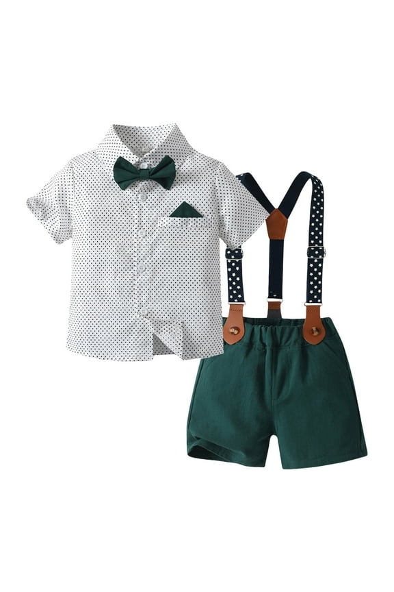 Little Boys Clothes Button down Shirt with Bowtie Suspender Pants 3 Pieces Formal Clothes Sets Boys Outfits for Baby Boys 6-9 Months