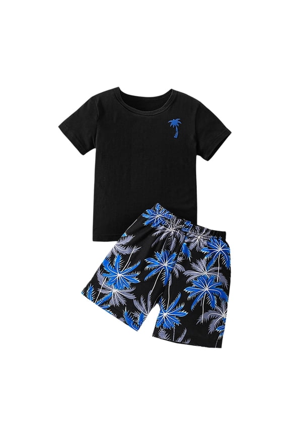 Little Boys Clothes Casual 2-Piece Outfit Style Coconut Print Short Sleeve Shirt And Shorts By Seasonal Wear Summer Clothes for Kids Size 7-8T