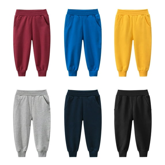 Little Boys Cotton Jogger Pants Solid Sweatpants for 2-9 Years Old