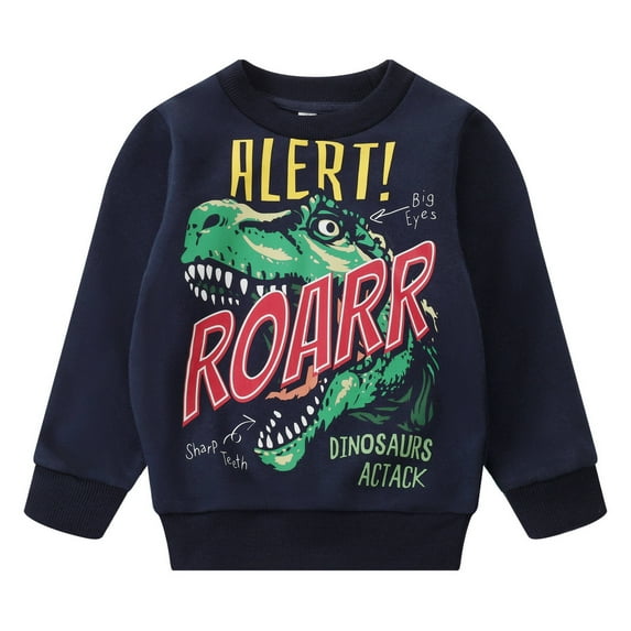 Little Boys Cotton Sweatshirts Black Dinosaur Print Long Sleeve Dino Shirts Size 7 (199)