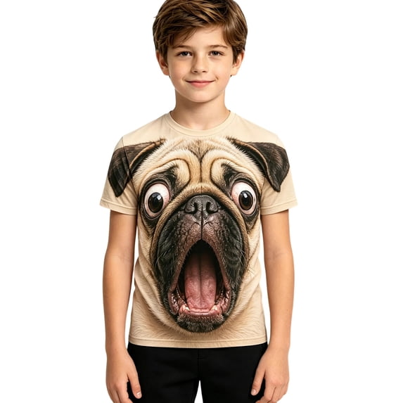Little Boys Crewneck T-shirt Dog Print Funny Animal Graphics Short Sleeve Summer Casual Tops Tees for Kid Size 7-8T