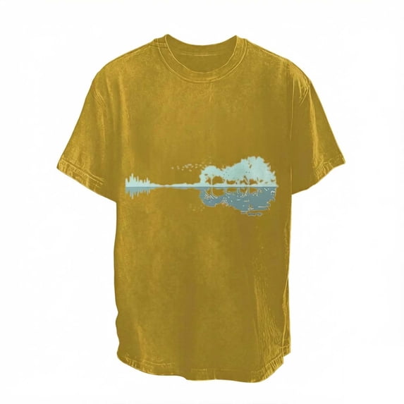 Little Boys Crewneck T-shirt Guitar Print Graphic Music Concert Short Sleeve Summer Casual Tops Tees for Kid Size 5-6T