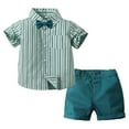 thumbnail image 1 of Little Boys Cute Shirt Outfits 2 Piece Summer Clothes Cotton Short Sleeve Button Down Tops & Shorts Set 8 Years, Green, 1 of 7