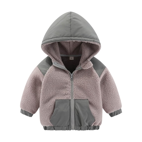 Little Boys Fall Coats Hooded Zip Up Color Block Fleece Lined Jacket Thickened Casual Outerwear Size 5-6T