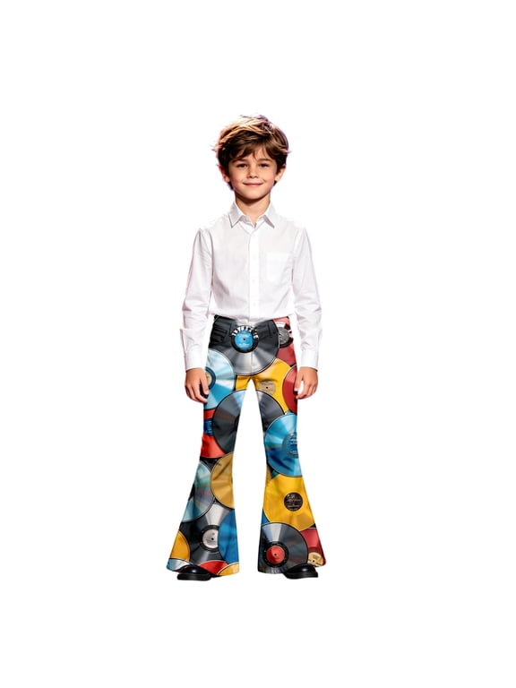 Little Boys Flare Leggings Loose Pants Guitar Print Casual Festival Stage Performance Bottom for Kids Clothes Size 5-6T