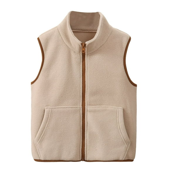 Little Boys Fleece Vest Zip Up Stand Collar Sleeveless Winter Sherpa Jacket with Pocket Color Block Kids Fall Clothes, Khaki, 5 Years
