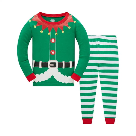 Little Boys Girls Christmas Elf Pajamas Sets for Toddler 100% Cotton kids 2 Piece Long Sleeve Sleepwear 10T/6708