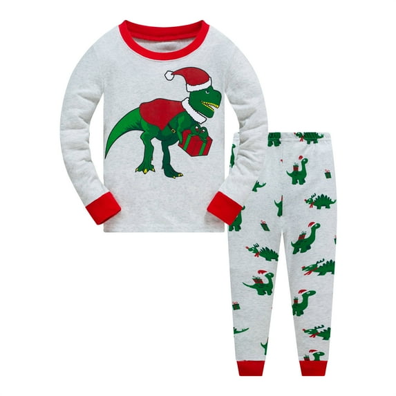 Little Boys Girls Christmas Pajama Set for Toddle Clothes Dinosaur Planet 100% Cotton Pjs Kids Sleepwear 3-10T (Dinosaur-White, 7_years)