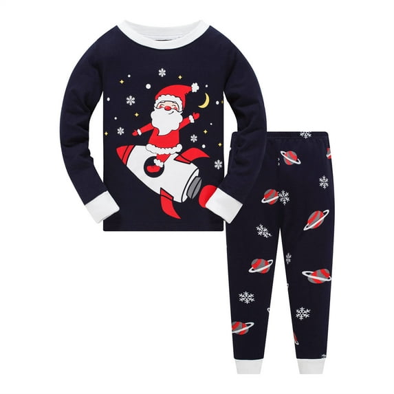 Little Boys Girls Christmas Pajama Set for Toddle Clothes Santa Claus Planet 100% Cotton Pjs Kids Sleepwear 3-10T (Santa Claus Black, 6281-4T)