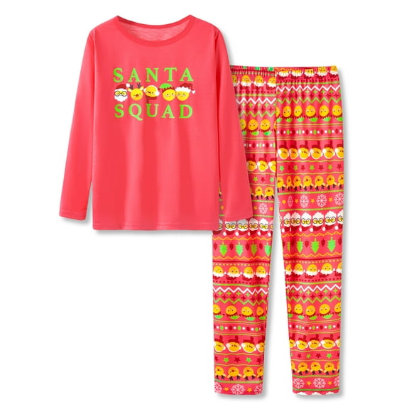 Little Boys Girls Christmas Pajamas Set Santa Squad Long Sleeves 2-Piece Sleepwear Size 12