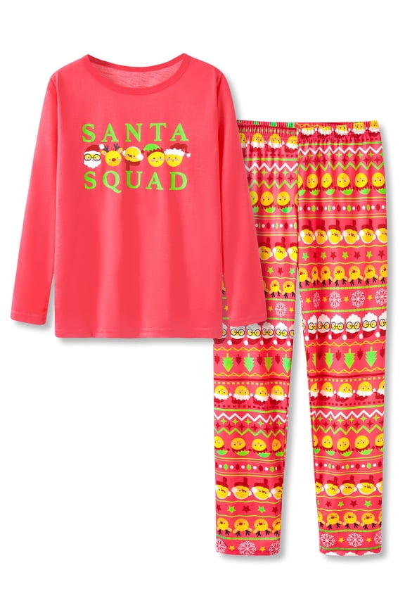 Little Boys Girls Christmas Pajamas Set Santa Squad Long Sleeves 2-Piece Sleepwear Size 8