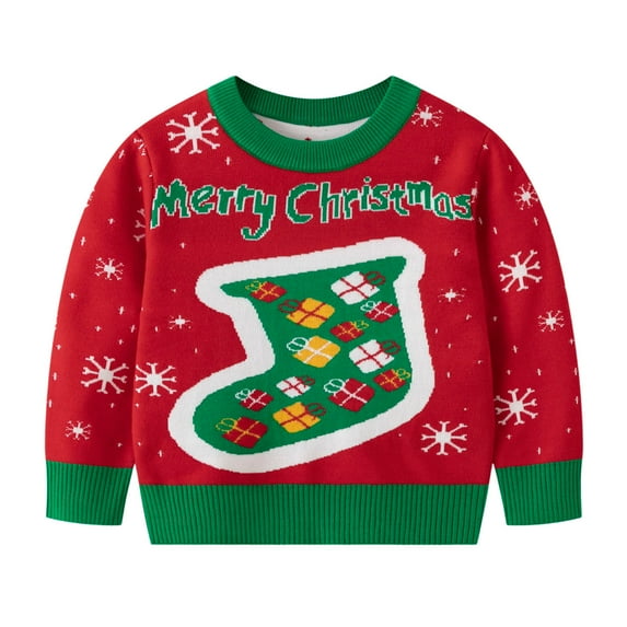 Little Boys Girls Kids Christmas Sweater Xmas Holiday Party Crewneck Knit Cute Pullover Tops 2 Years-3 Years