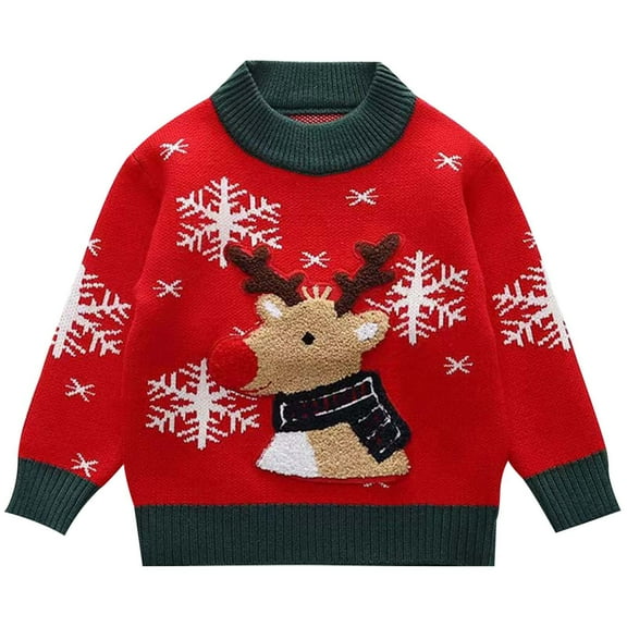 Little Boys Girls Kids Christmas Sweater Xmas Holiday Party Crewneck Knit Cute Pullover Tops 3 Years-4 Years