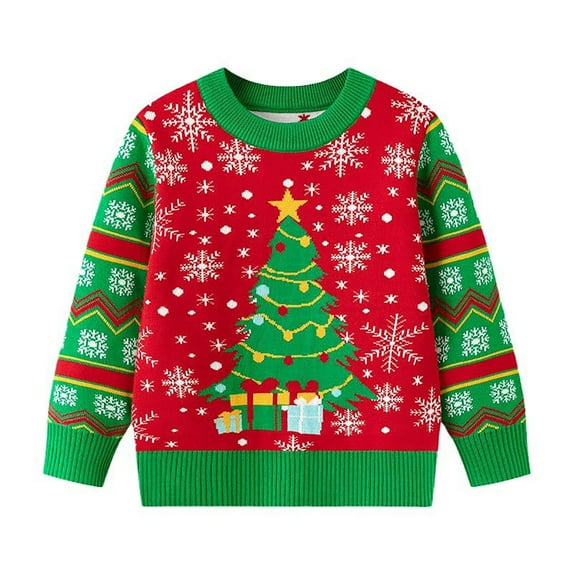 Little Boys Girls Kids Christmas Sweater Xmas Holiday Party Crewneck Knit Cute Pullover Tops 3 Years-4 Years
