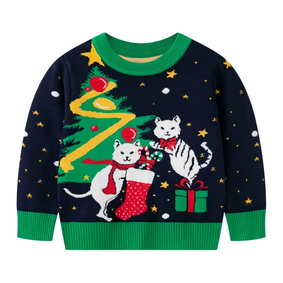 Little Boys Girls Kids Christmas Sweater Xmas Holiday Party Crewneck Knit Cute Pullover Tops 4 Years-5 Years