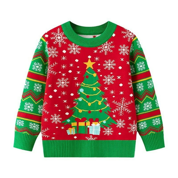 Little Boys Girls Kids Christmas Sweater Xmas Holiday Party Crewneck Knit Cute Pullover Tops 5 Years-6 Years