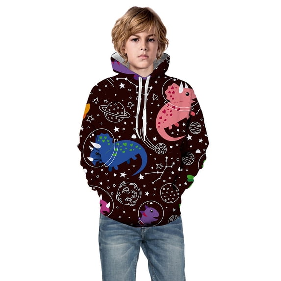 Little Boys Girls Kids Teen Hooded Unisex Sweatshirt 3D Galaxy Dinosaur Printed Pullover Hoodie For Girls Boys With Pocket 9-10T