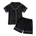 thumbnail image 1 of Little Boys Girls Pajamas 2 Piece Shorts Set Silk Button Down Loungewear Striped Pjs Kids Satin Sleepwear Black, 3 Years, 1 of 7