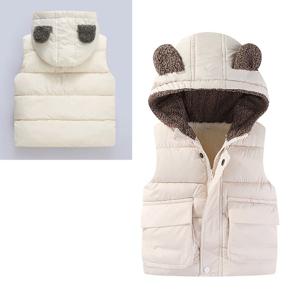 Little Boys Girls Puffer Vest Girls Vest Cute Bear Ear Hooded Jacket Zipper Windproof Jacket Outwear Toddler Winter Jacket for Little Girls 2-3 Years