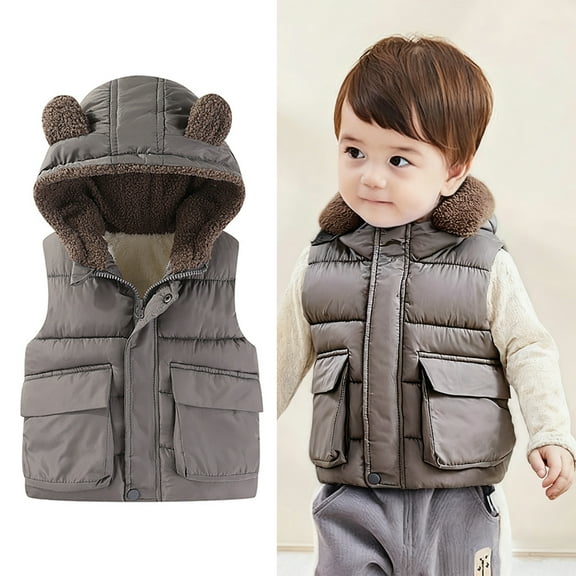 Little Boys Girls Puffer Vest Kids Boys Winter Vest Bear Ear Cute Jackets Zipper Up Down Coats Kids Winter Jacket for Little Girls 5-6 Years