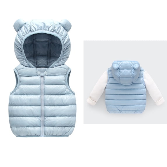 Little Boys Girls Puffer Vest Toddler Boys Girls Winter Vest Cute Hooded Jackets with Bear Ear Zipper Windproof Jacket Outwear Warm Outerwear for Boys 12-18 Months