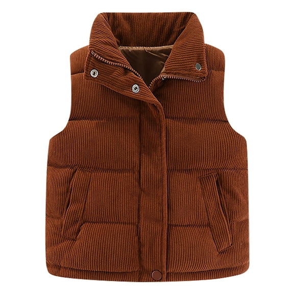 Little Boys Girls Sherpa Fleece Vest Sleeveless Quilted Jackets Cute Fall Winter Button Down Waistcoat Outwear for Kids (2 Years, Brown)
