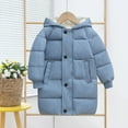 thumbnail image 1 of Little Boys Girls Winter Down Coat Solid Color Long Sleeved Hooded Jacket For Childern Casual Outwear Jackets Blue 5 Years, 1 of 5