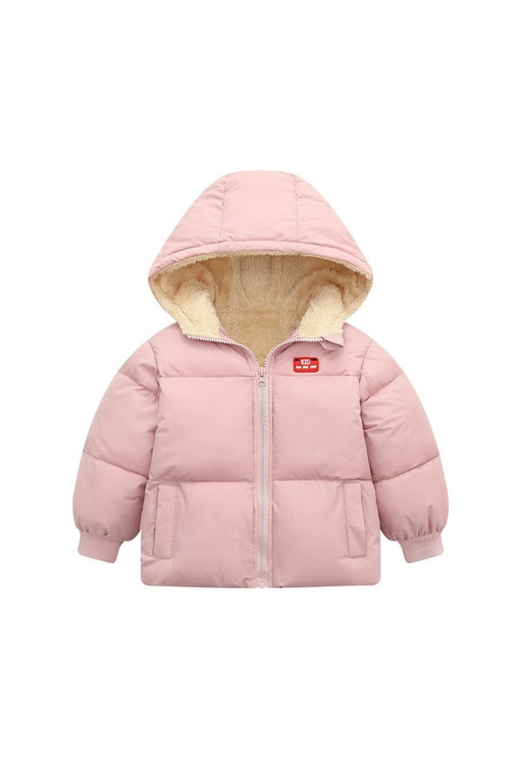 Little Boys Girls Winter Fleece Hooded Jackets Coats Toddler Zipper Tops Snow Clothes 1-6Y
