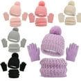 thumbnail image 1 of Little Boys Girls Winter Knit Beanie Hat Gloves Set for Girls Boys with Pompom,Kids Soft Stretch Hat Scarf Mitten Set Fleece Lined Set 3 Pieces for 1-6Y, 1 of 6