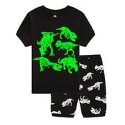 SYTEPOPCY Little Boys Glow in the Dark Pajamas Dinosaurs Short Pjs 100% Cotton Toddler 2 Piece Sleepwear Kids T-Rex Shirt Dino Clothes Set 3T