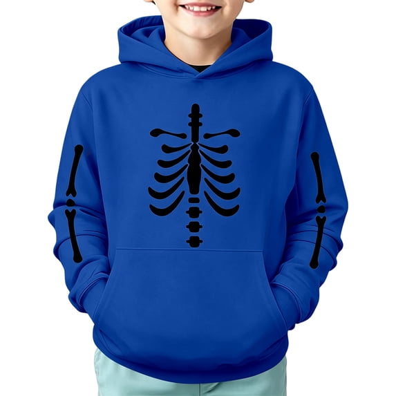 Little Boys Halloween Hoodies Skeleton Print Pullover Sweat Long Sleeve Outfit Kids Summer Casual Tops Size 5-6T