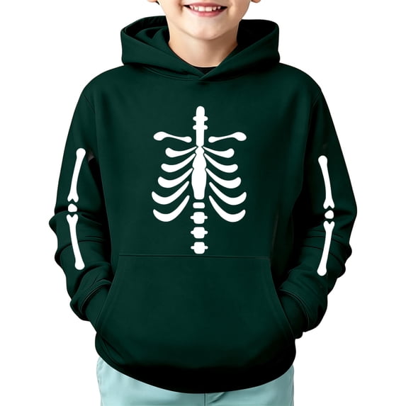 Little Boys Halloween Hoodies Skeleton Print Pullover Sweat Long Sleeve Outfit Kids Summer Casual Tops Size 6-7T
