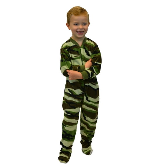 Little Boys Infant Toddler Green Camo Fleece Footed Pajamas Sleeper