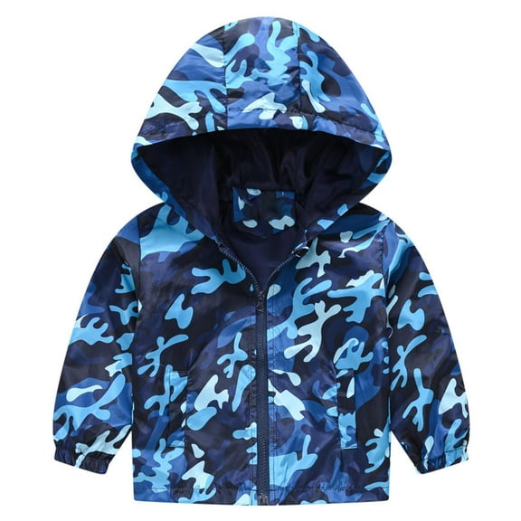 Little Boys Jacket Print Windproof Autumn Zipper Kids Hooded Coat Size 5-6T