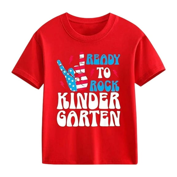 Little Boys Kids Back School T Shirt Patriotic Rock Hand Print Top Short Sleeve Casual Tee Spring Summer Clothing Watermelon Red Size 7-8T