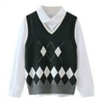thumbnail image 1 of Little Boys Lattic Prints Warm Knitted Sweater Sleeveless Tops Knitwear Cardigan Vest Clothing Dark Green Size 7-8T, 1 of 3