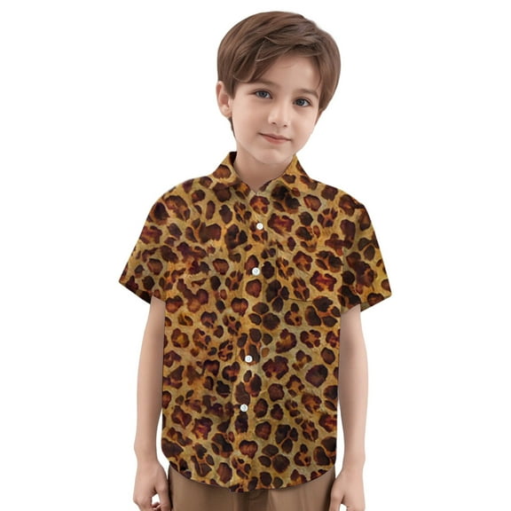Little Boys Leopard Print Shirt Breathable Casual Top Kids Loose Fit Tee Soft Fabric Clothing Size 6-7T