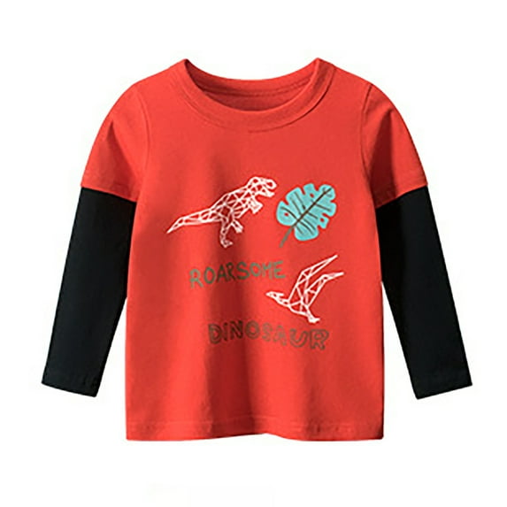 Little Boys Letter Printed Sweatshirt Long Sleeve Round Neck Tops Autumn Casual Loose Pullover Watermelon Red,5-6T