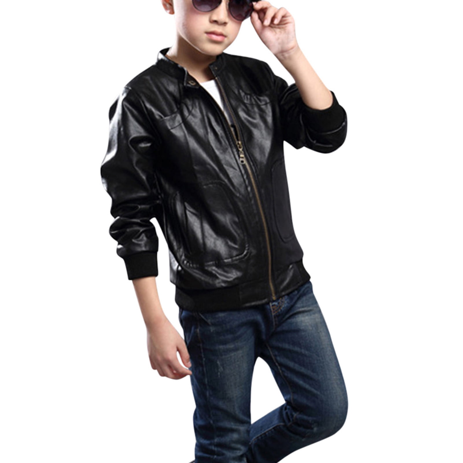Little Boys Long Sleeve Leather Zipper Spring Autumn Lightweight Pu for Boys Kid Coat