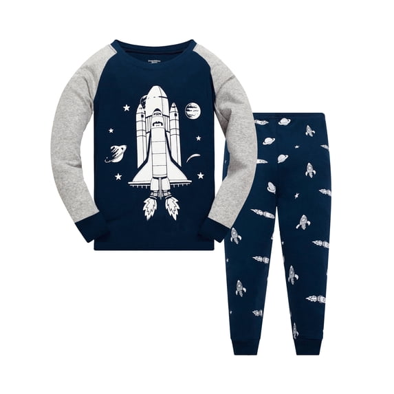 Little Boys Long Sleeve Rocket Pajamas for Boys 100% Cotton Toddler Space Rocket Sleepwear Clothes Set 7T/6459