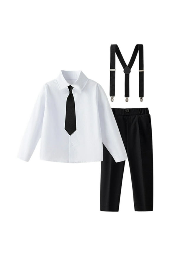 Little Boys Long Sleeve Shirt Outfit Set Kids School Formal Wear Academic Performance Suit Daily Wear Boys Clothing Black Size 5-6T