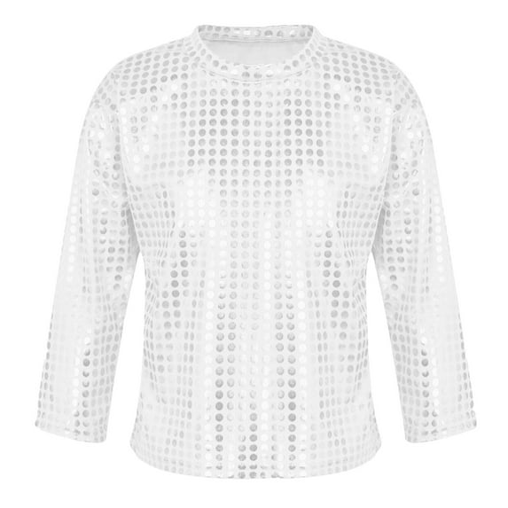 WOYY Big Girls Sequin Glitter T-Shirt Long Sleeve Round Neck T Shirt, Sizes 7-8