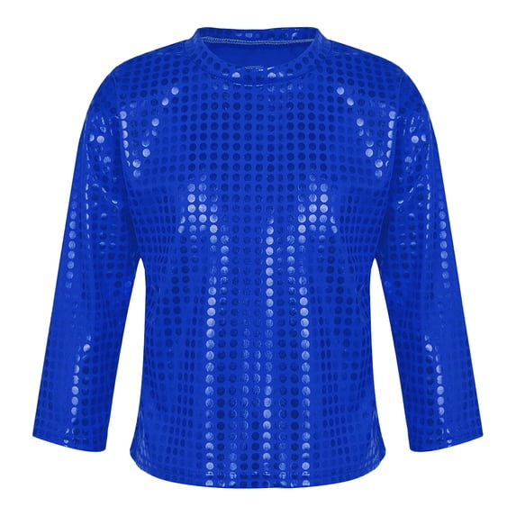 Little Boys Long Sleeved T Shirt Sequin Glitter Party Dance T-Shirt Casual Versatile Tshirt
