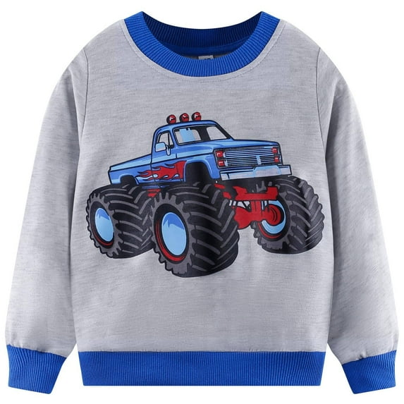 Little Boys Monster Truck Sweatshirt Toddler Boy Long Sleeve Pullover T Shirt Sport Tops Tee for Kids Gary Sweater 5T/8319