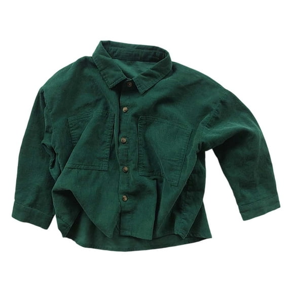 Little Boys Mori Cardigan Jacket Corduroy Lapel Shirt Clothing Dark Green Size 6-7T