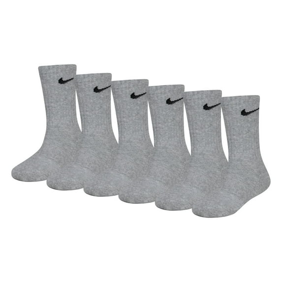 Kids Nike 6-Pack Dri-FIT Performance Crew Socks Color: Gray Size: X SMALL