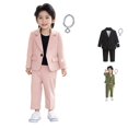 thumbnail image 1 of Little Boys' Outfit Set Solid Color Business Suits Coat 3 Piece formal Suit Set Size 5-6T ,Pink, 1 of 4
